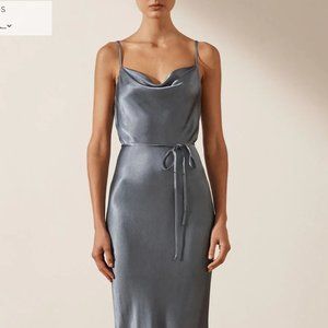 Shona Joy La Lune Bias Cowl Midi Dress - Blue Smoke